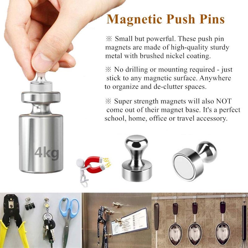 Rakizbe Refrigerator Magnets - Rakizbe Magnet Push Pins/Magnet Clips/Magnetic Hooks Set, Brushed Nickel Steel Fridge magents for Whiteboard, Kitchen, Office, Bulletin Board, Lockers - Image 4